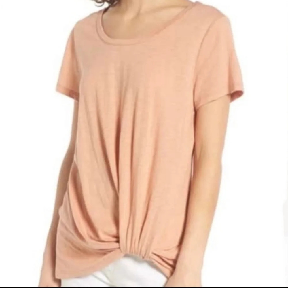 BP Knot Front Tee Shirt Top Tie Side S M 2X NWT Tan Cork Peach Gathered
